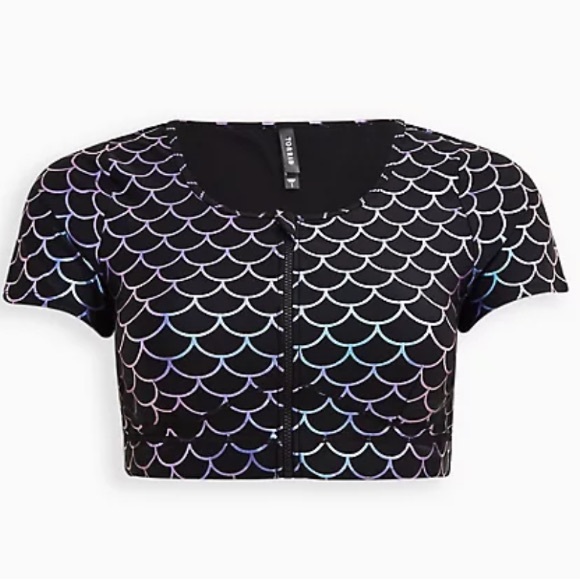 Torrid ZIP FRONT SHORT SLEEVE ACTIVE SWIM TOP - MERMAID size 2X - Picture 4 of 4